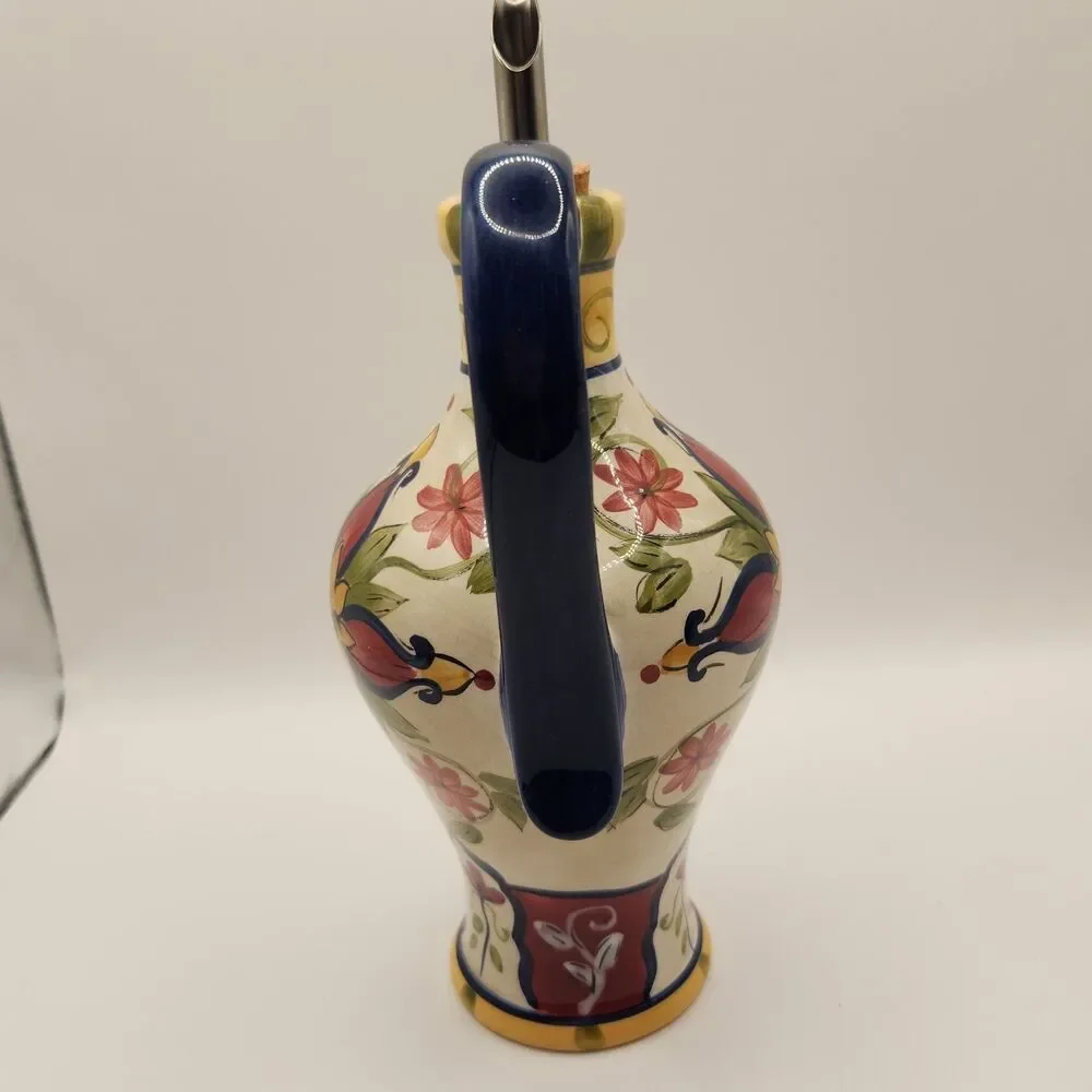 Pier 1 Oil Jar & Drizzle Spout Hand Painted Earthenware